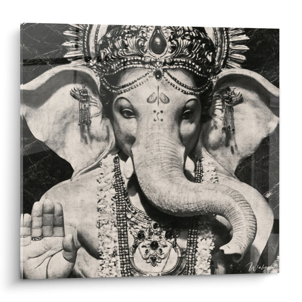Tableau Statue noir et blanc couronne ornée - Bénédiction sacrée - Edition Ganesh