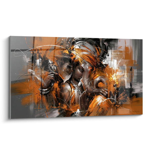 Tableau Ganesh en touches orange et anthracite - Sérénité divine - Edition Ganesh