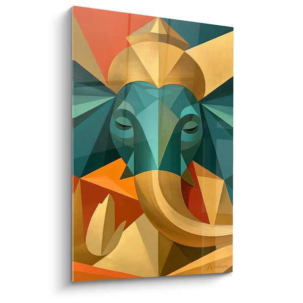 Tableau Ganesh géométrique aux tons sarcelle et dorés - Sagesse fragmentée - Edition Ganesh