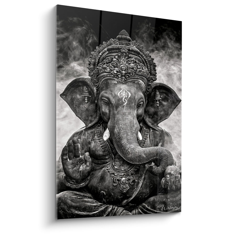 Tableau Statue noire et grise enveloppée d'encens - Rituel sacré - Edition Ganesh