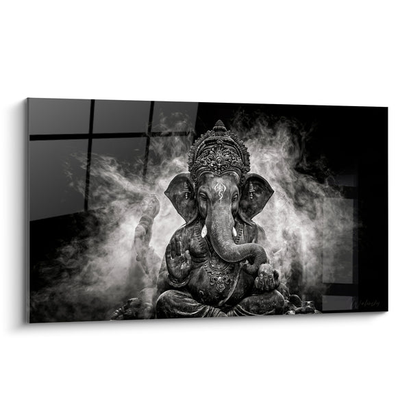 Painting Grey and Black Statue Wrapped in Smoke - Meditation in Mist - Ganesh Edition