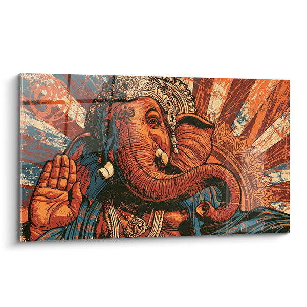 Tableau Divinité éléphant orné d'une couronne dorée - Geste de bénédiction - Edition Ganesh