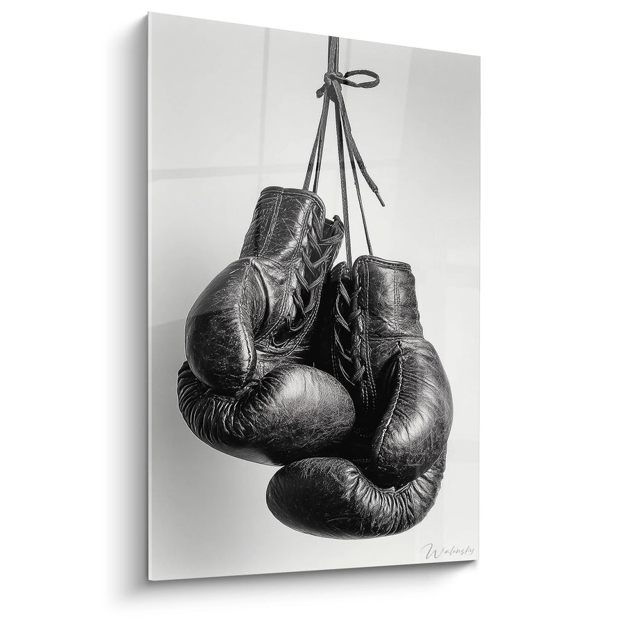 Tableau Gants de Boxe Suspendus - Ring Legends - Edition sports noir et blanc