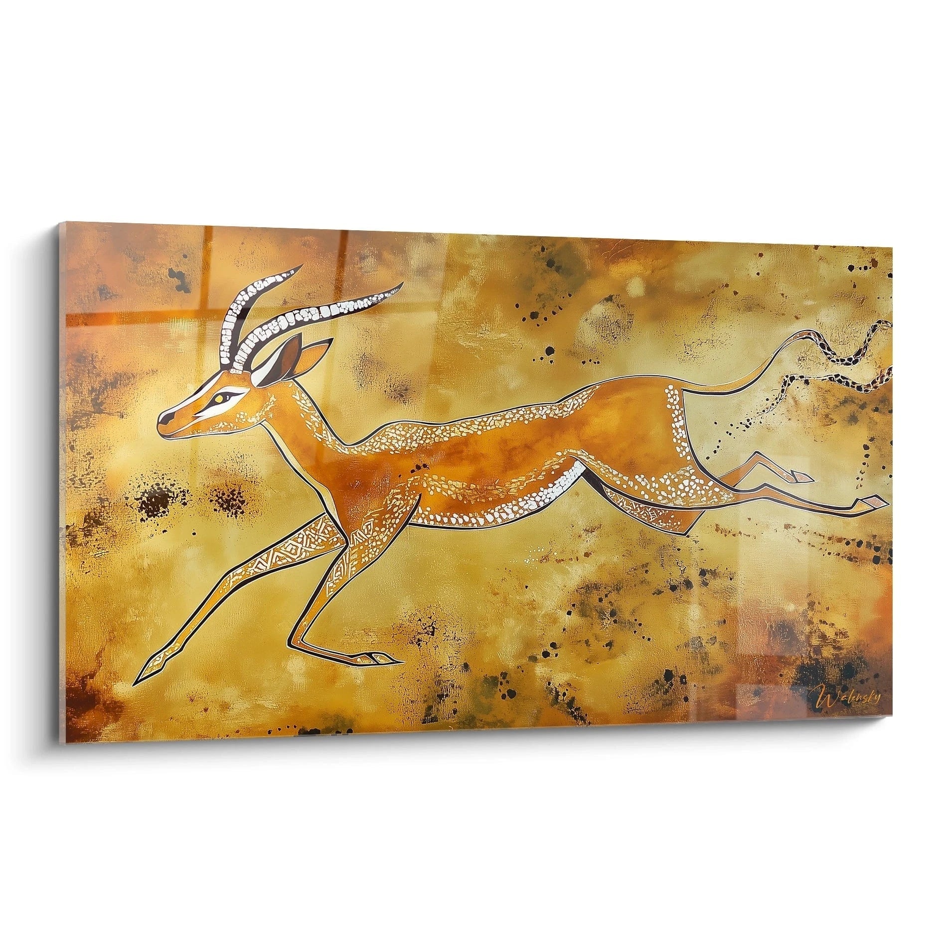 Tableau gazelle Walensky avec fond doré illustrant une gazelle en course
