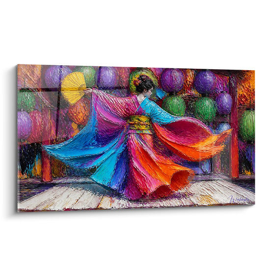 Tableau Danseuse au kimono bleu et orange - Tourbillon nocturne - Edition geisha