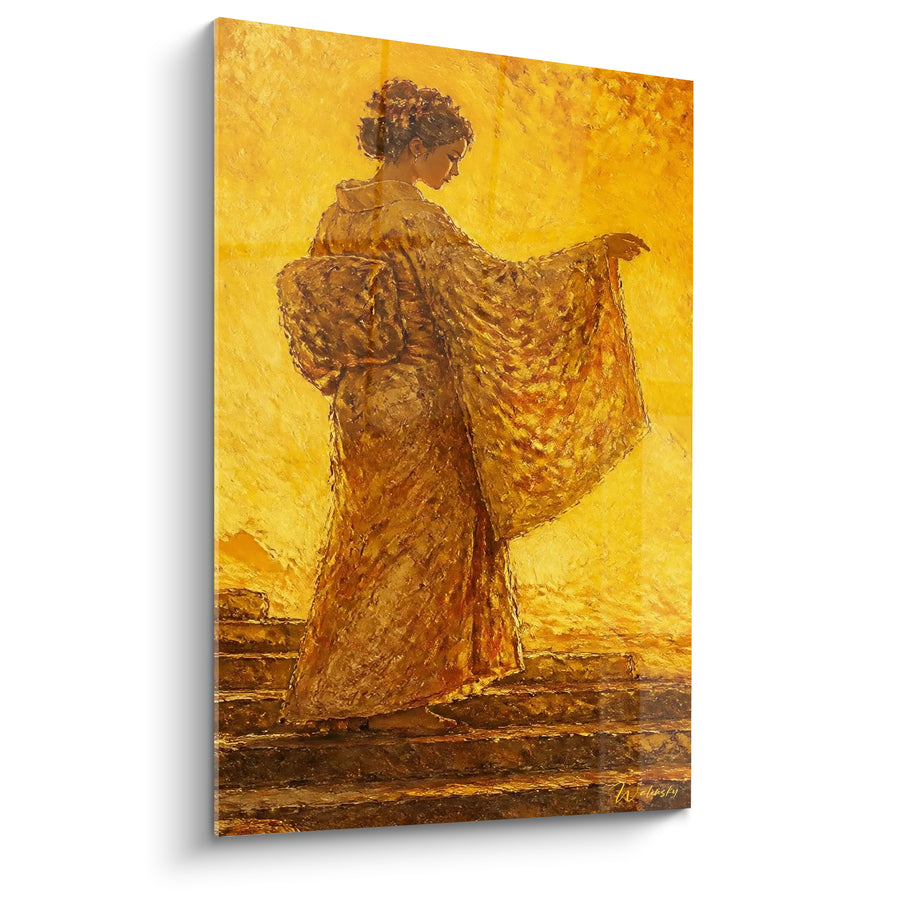 Tableau Femme en kimono doré et ambré - Instant de grâce - Edition geisha