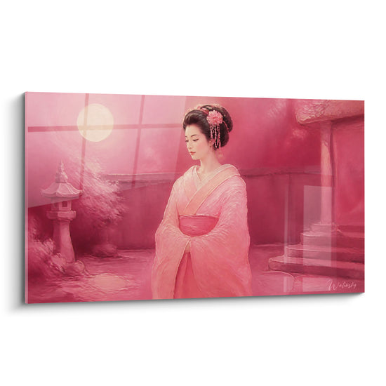 Tableau Femme en kimono rose et fuchsia - Clarté lunaire - Edition geisha