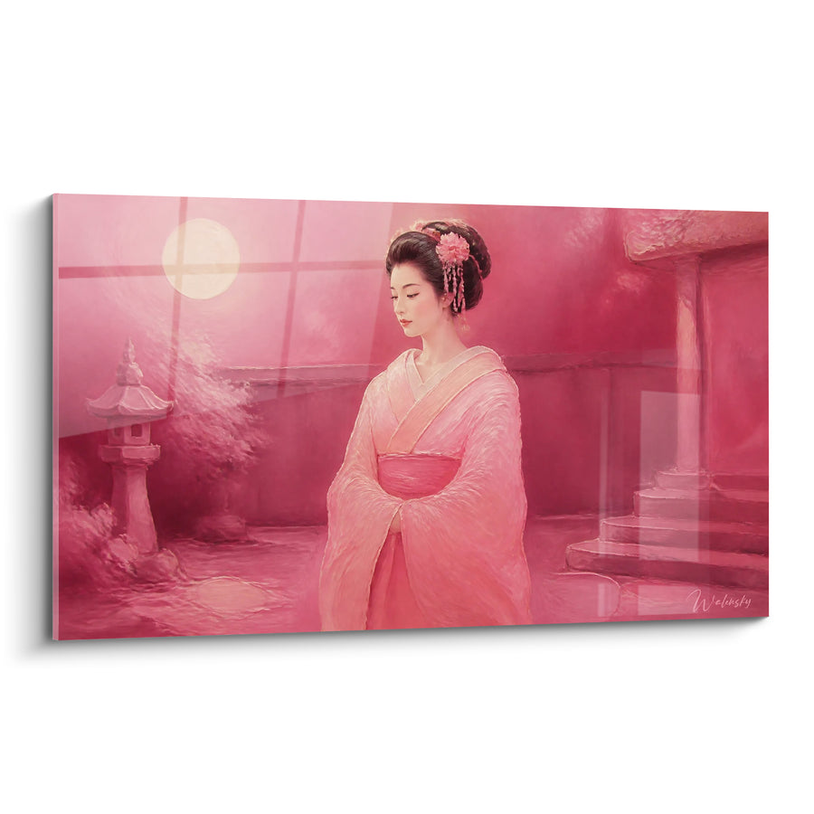 Tableau Femme en kimono rose et fuchsia - Clarté lunaire - Edition geisha