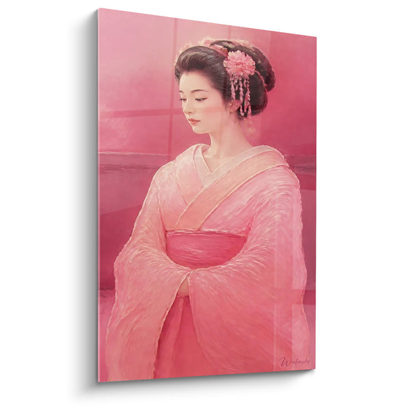 Tableau Kimono rose et corail à fleur capillaire - Chevelure ornée délicate - Edition geisha