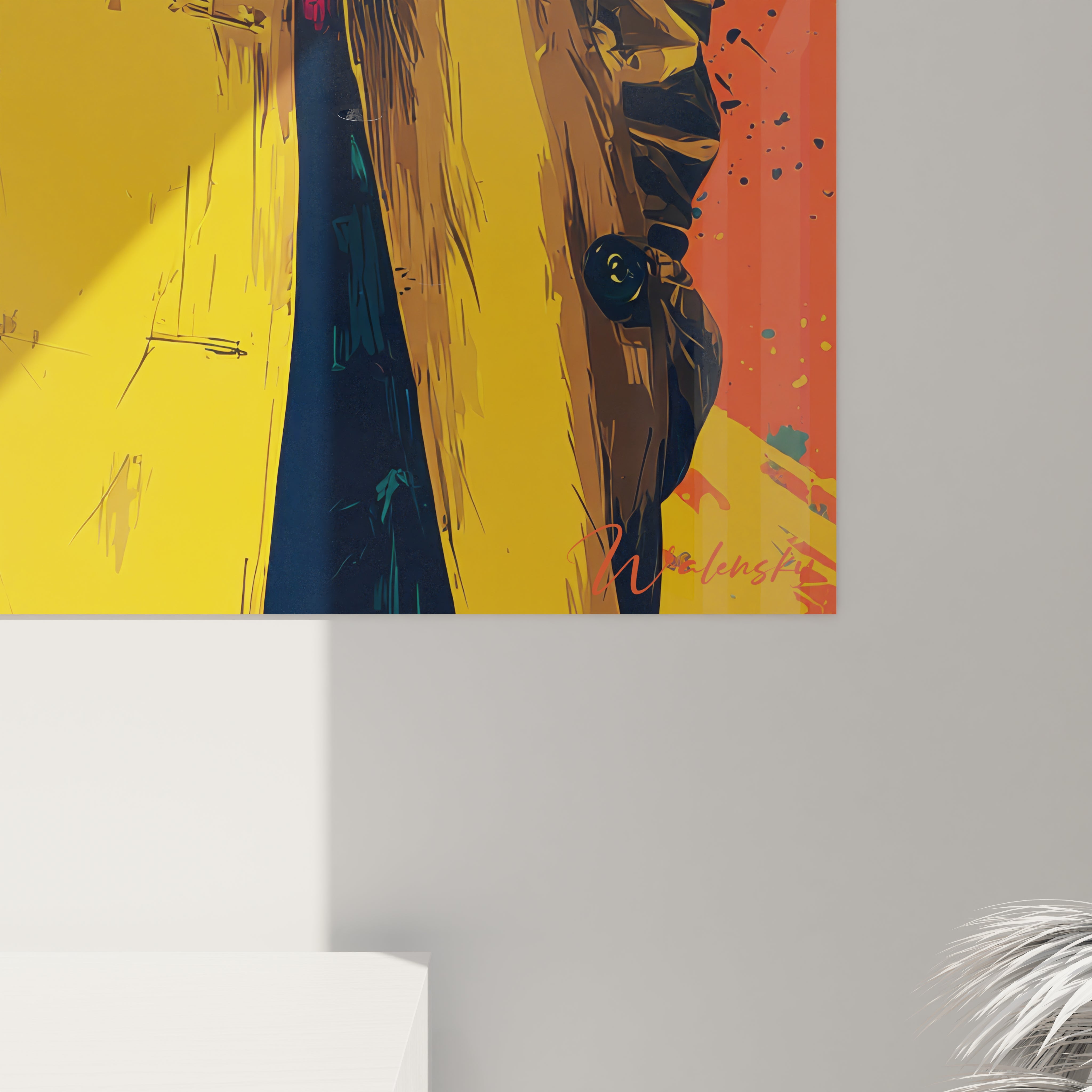 Tableau mural gentleman vintage de Walensky avec des couleurs vives et un design stylisé.