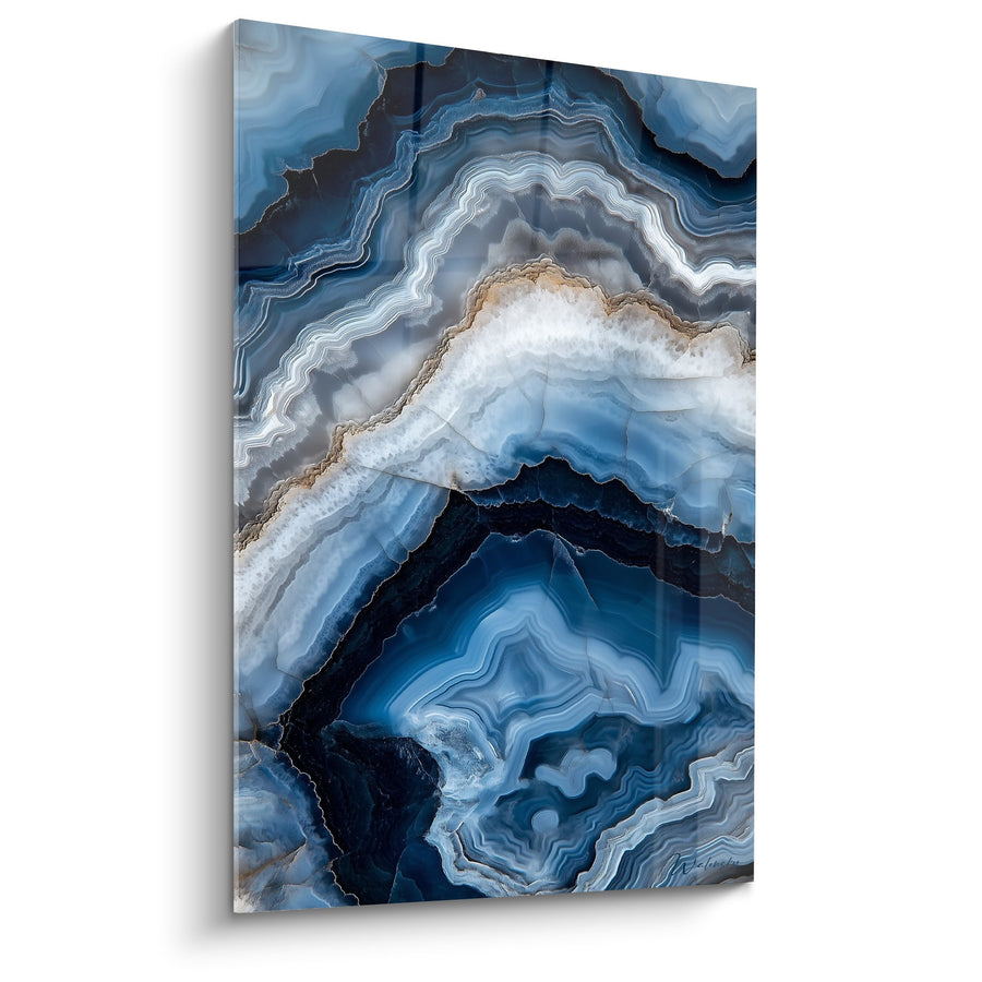 Tableau Géode Bleue aux Nuances Cristallines et Contours Dorés - Profondeurs Minérales - Edition Marbre abstrait