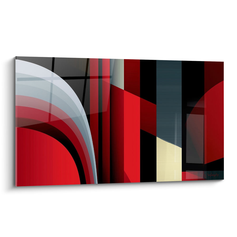 Tableau Arcs rouges et anthracite entrelacés - Tension urbaine - Edition géometrique abstrait