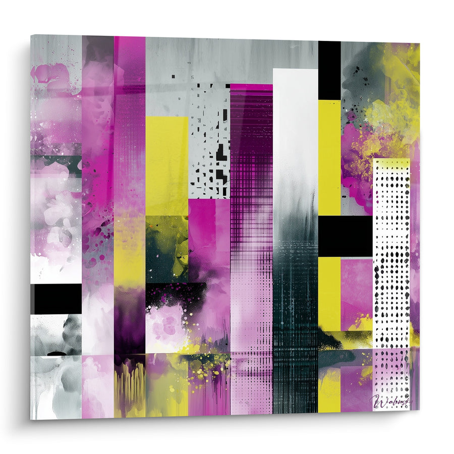 Tableau Bandes verticales magenta et jaune - Vibration urbaine - Edition géometrique abstrait