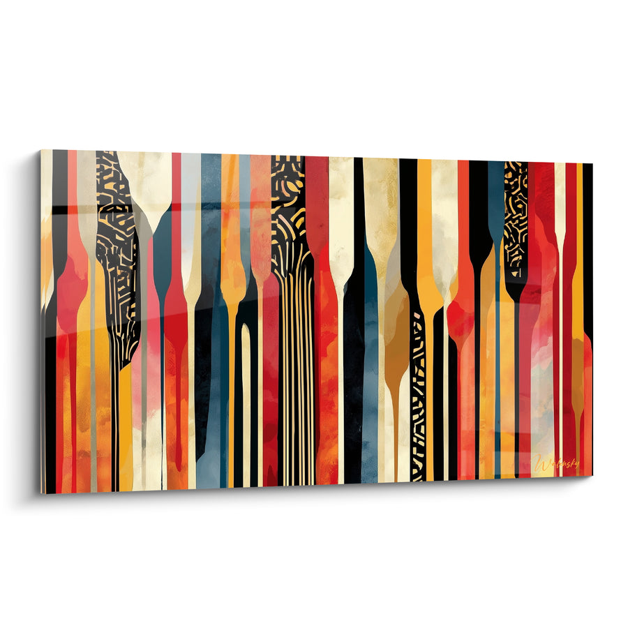 Tableau Bandes verticales terracotta et bleu marine - Cadence colorée - Edition géometrique abstrait