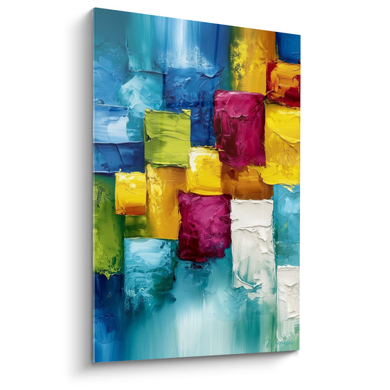 Tableau Mosaïque bleu et magenta au couteau - Éclats de vitalité - Edition géometrique abstrait