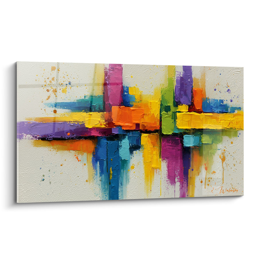 Tableau Blocs de couleurs et coulures sur fond ivoire - Carrefour vibrant - Edition géometrique abstrait