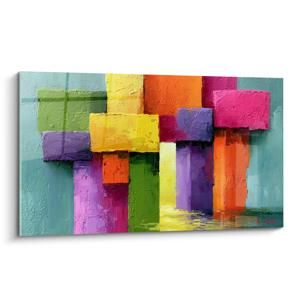 Tableau Blocs colorés reflets sur eau turquoise - Cité rêvée - Edition géometrique abstrait