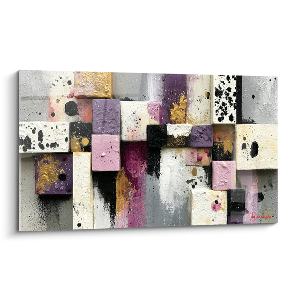 Tableau Blocs texturés mauve et rose poudré - Fragments d'atelier - Edition géometrique abstrait