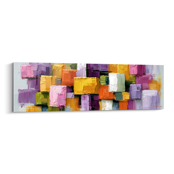 Tableau Mosaïque de blocs violets et dorés - Toits au couchant - Edition géometrique abstrait