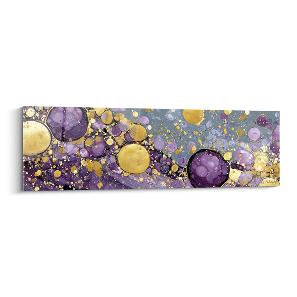 Tableau Bulles violettes et dorées entremêlées - Éclosion céleste - Edition géometrique abstrait