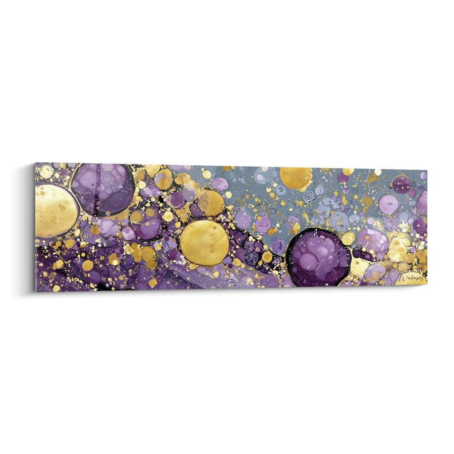 Tableau Bulles violettes et dorées entremêlées - Éclosion céleste - Edition géometrique abstrait