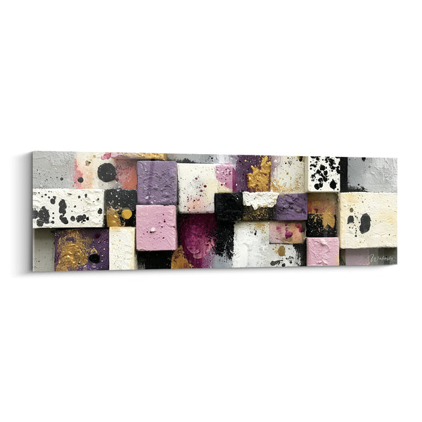 Tableau Mosaïque violette et rose éclaboussée d'or - Éclats assemblés - Edition géometrique abstrait