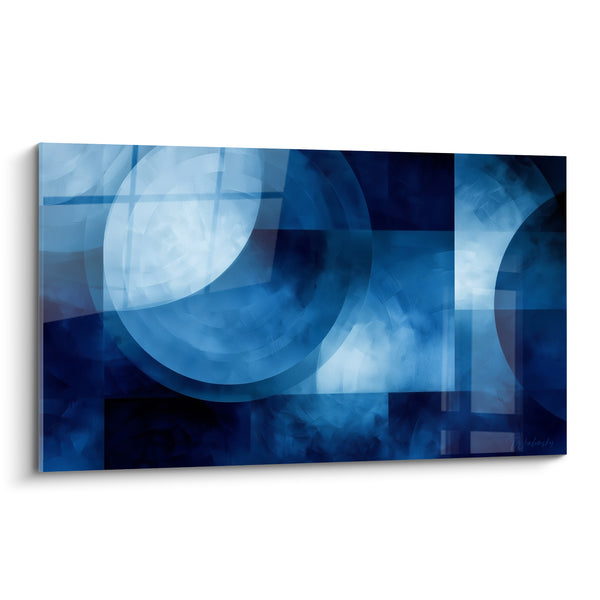 Tableau Cercles bleu marine et lignes croisées - Éclipse nocturne - Edition géometrique abstrait