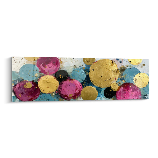 Tableau Cercles dorés aux bulles roses - Éclosion pétillante - Edition géometrique abstrait