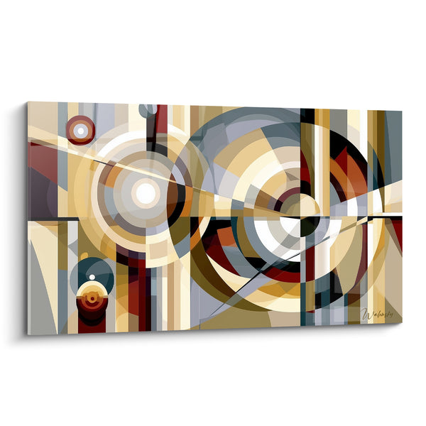 Tableau Cercles concentriques ocre et bordeaux - Rouages en mouvement - Edition géometrique abstrait