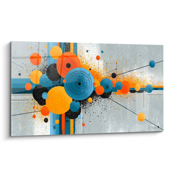 Tableau Cercles orange et bleu éclaboussés - Éclatement cosmique - Edition géometrique abstrait