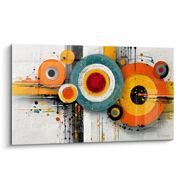 Tableau Cercles concentriques orange et sarcelle - Rotation cosmique - Edition géometrique abstrait