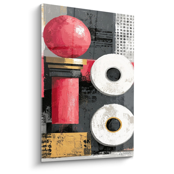 Tableau Formes rondes rouge et anthracite - Rouages suspendus - Edition géometrique abstrait