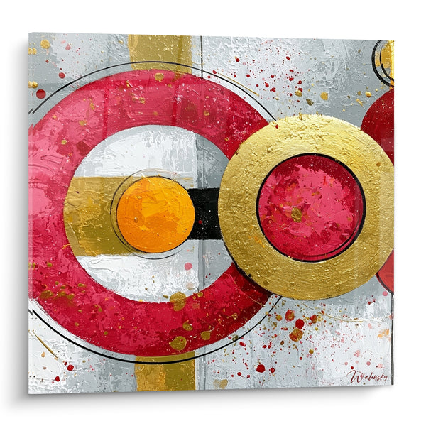 Tableau Cercles rouges et dorés éclaboussés - Éclat circulaire - Edition géometrique abstrait