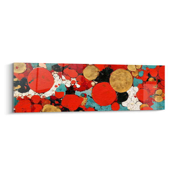 Tableau Cellules rouges et dorées entremêlées - Effervescence chromatique - Edition géometrique abstrait