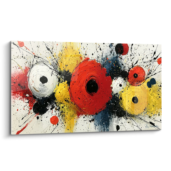 Tableau Cercles rouge et jaune éclaboussés - Éclaboussure spontanée - Edition géometrique abstrait