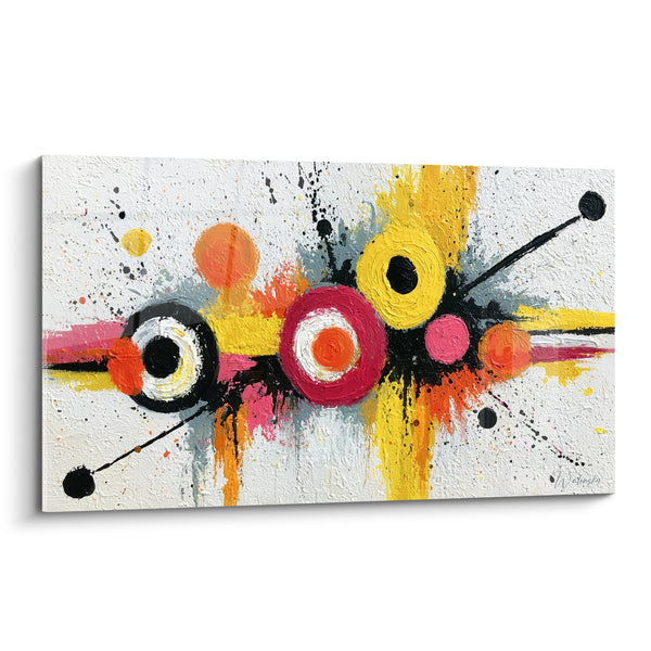 Tableau Cercles rouges et jaunes éclaboussés - Éclaboussure joyeuse - Edition géometrique abstrait