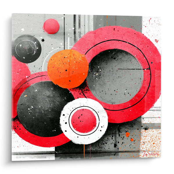 Tableau Cercles rouges et noirs éclaboussés d'orange - Collision chromatique - Edition géometrique abstrait