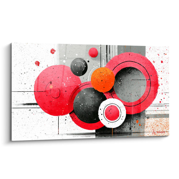 Tableau Cercles rouges et noirs éclaboussés - Collision de sphères - Edition géometrique abstrait