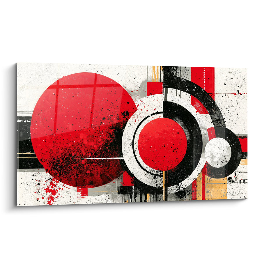 Tableau Cercles rouge et noir éclaboussés - Onde de choc - Edition géometrique abstrait