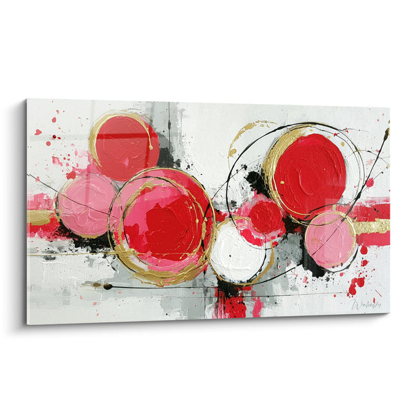 Tableau Cercles rouge et rose aux contours dorés - Éclat de fête - Edition géometrique abstrait