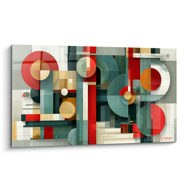 Tableau Cercles rouges et verts entrelacés - Rouages en mouvement - Edition géometrique abstrait