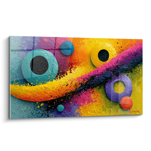 Tableau Cercles turquoise et jaune en collision - Collision chromatique - Edition géometrique abstrait