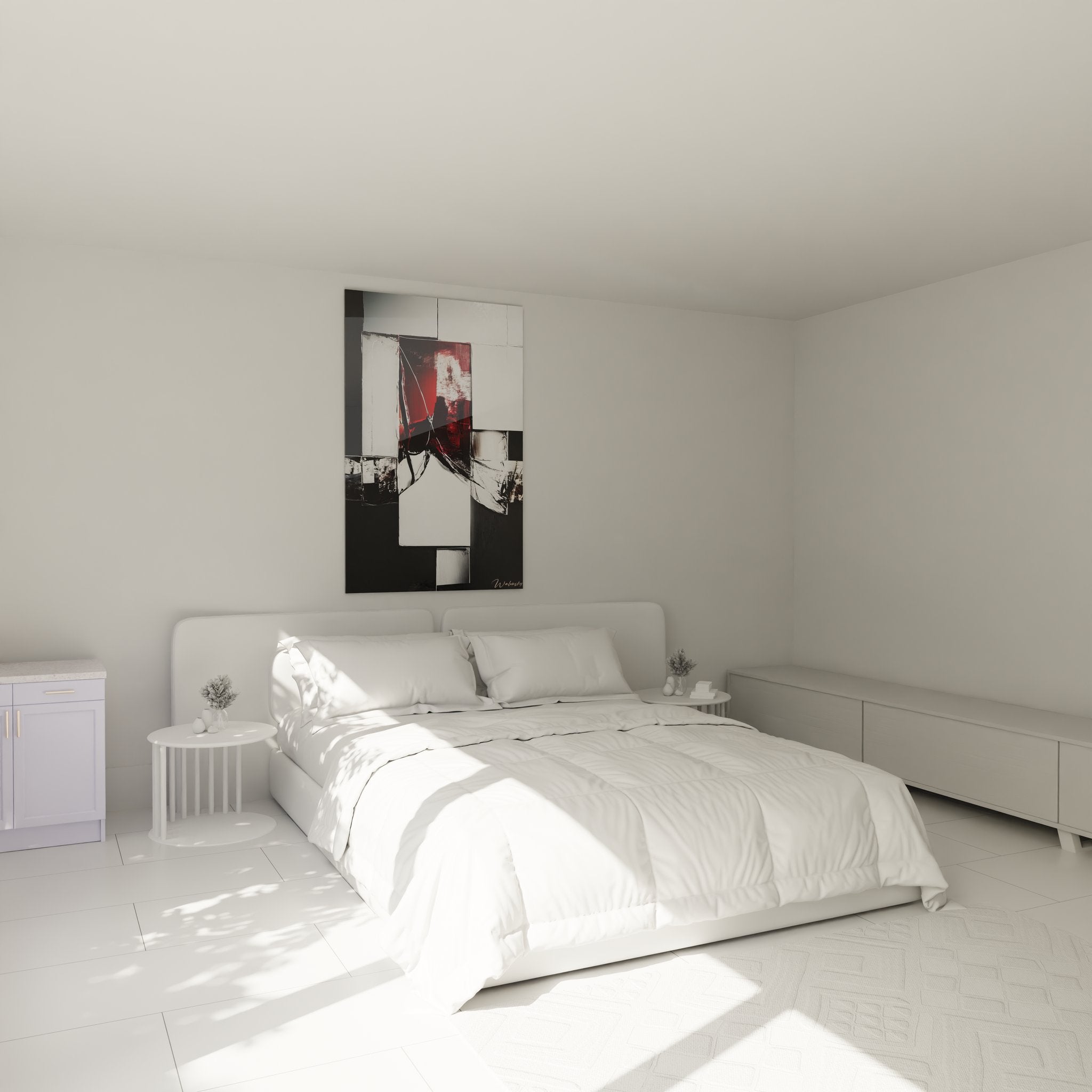 Tableau mural géométrique abstrait rouge noir déco chambre moderne art contemporain ambiance design
