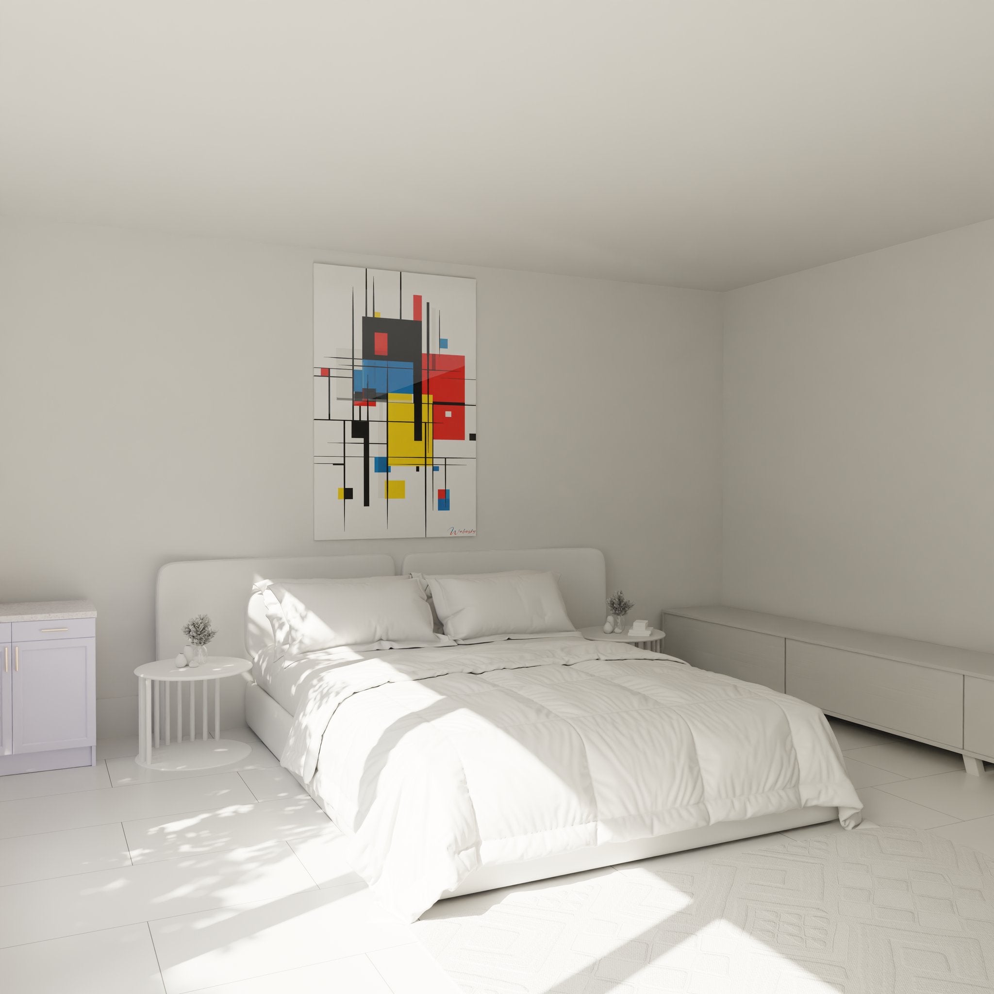 Tableau mural géométrique abstrait dans chambre moderne décoration contemporaine
