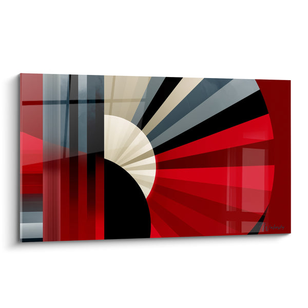 Tableau Éventail rouge et noir aux rayons - Éclat en mouvement - Edition géometrique abstrait