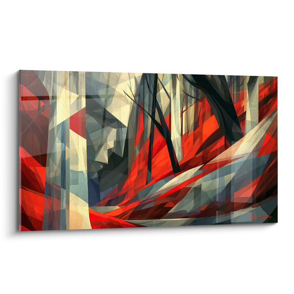Tableau Forêt fracturée rouge et gris anthracite - Incendie silencieux - Edition géometrique abstrait