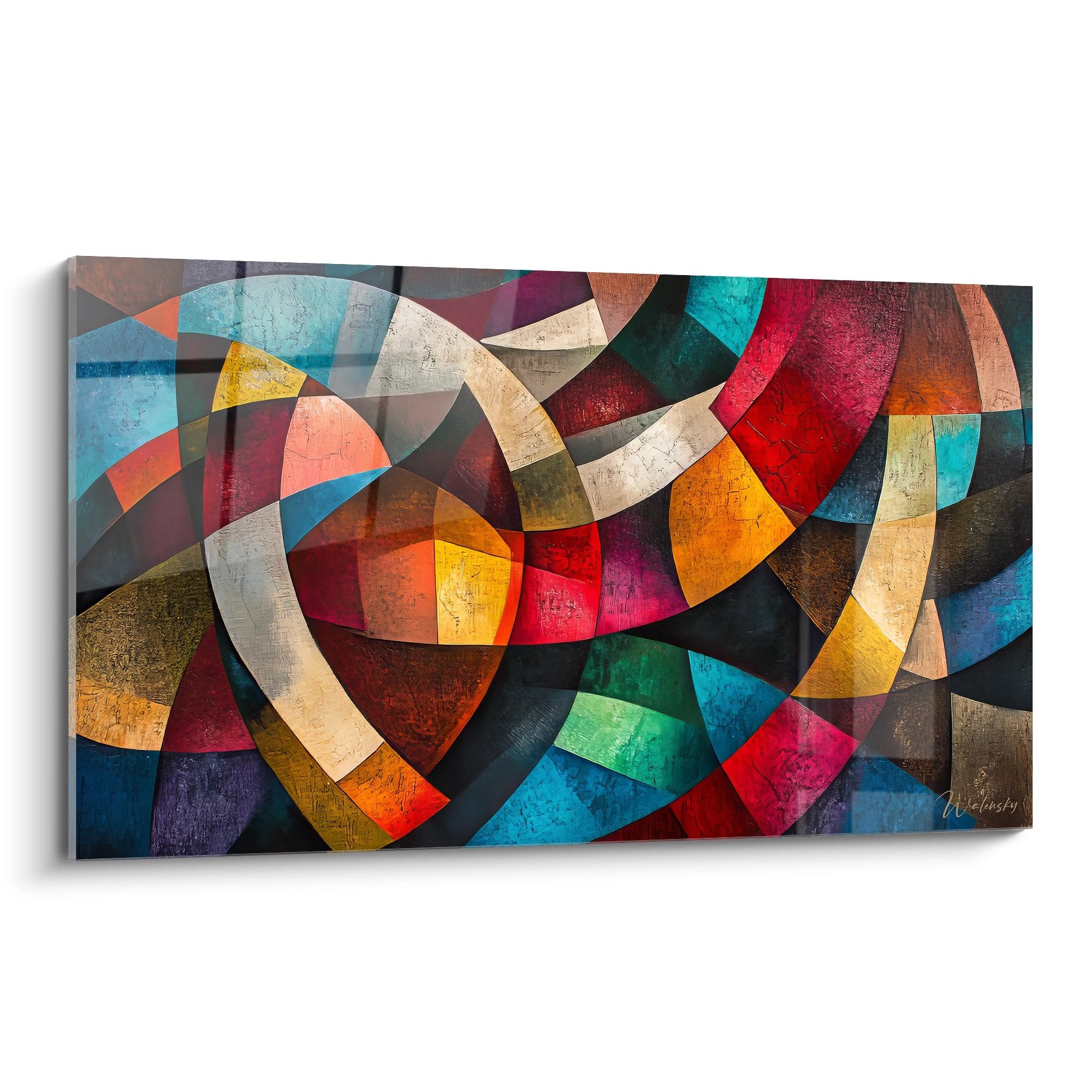 Tableau mural géométrique abstrait avec formes circulaires colorées entrelacées multicolores