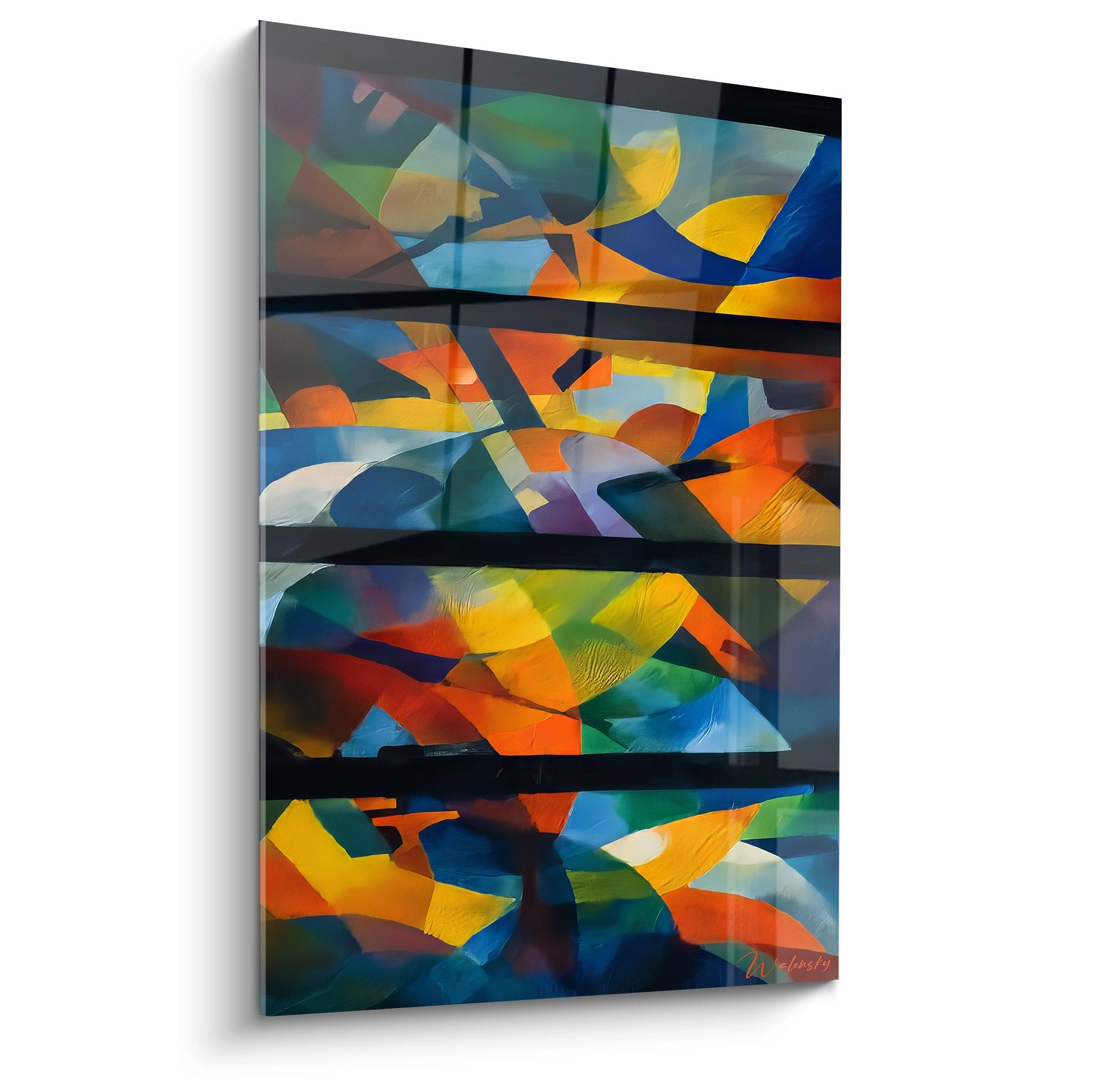 Tableau géométrique abstrait aux formes colorées dynamiques, art mural moderne pour décoration contemporaine