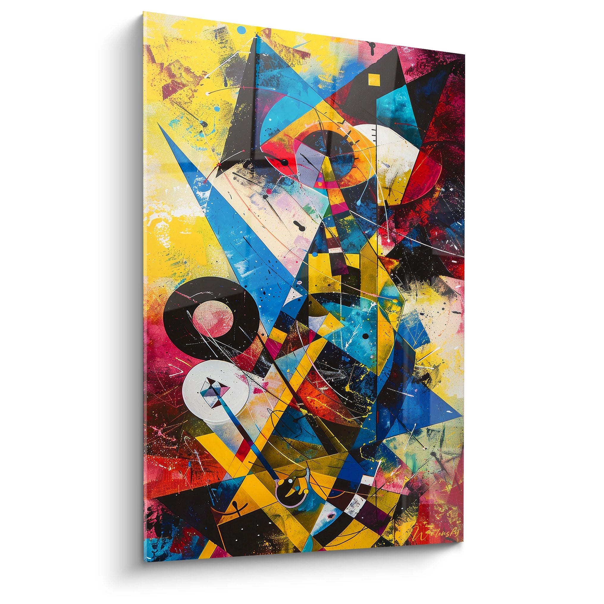 Tableau mural géométrique abstrait aux formes colorées vibrantes, art moderne pour décoration intérieure
