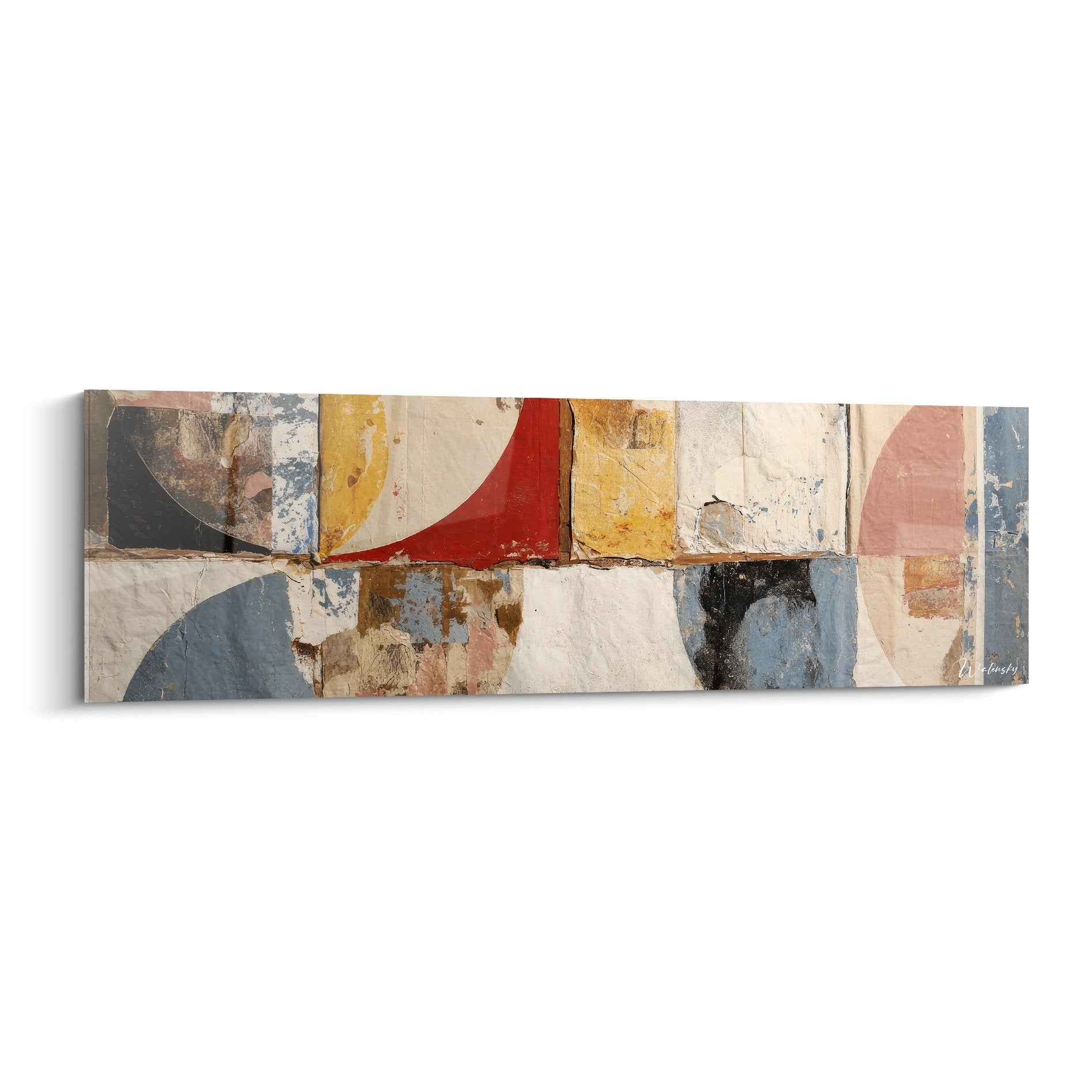 Tableau géométrique abstrait moderne aux formes colorées circulaires et rectangulaires